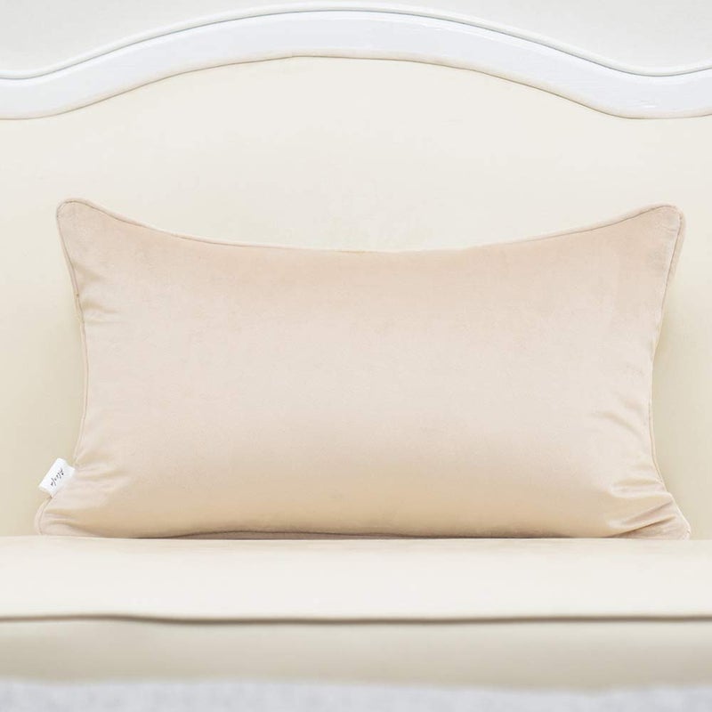 Alerfa 12 x 20 Inch Rectangle Leaf Pillow Embroidery Cut Velvet Cushion Case Luxury Modern Lumbar Throw Pillow Cover Decorative Pillow for Couch Sofa Living Room Bedroom Car, Beige - Image 2